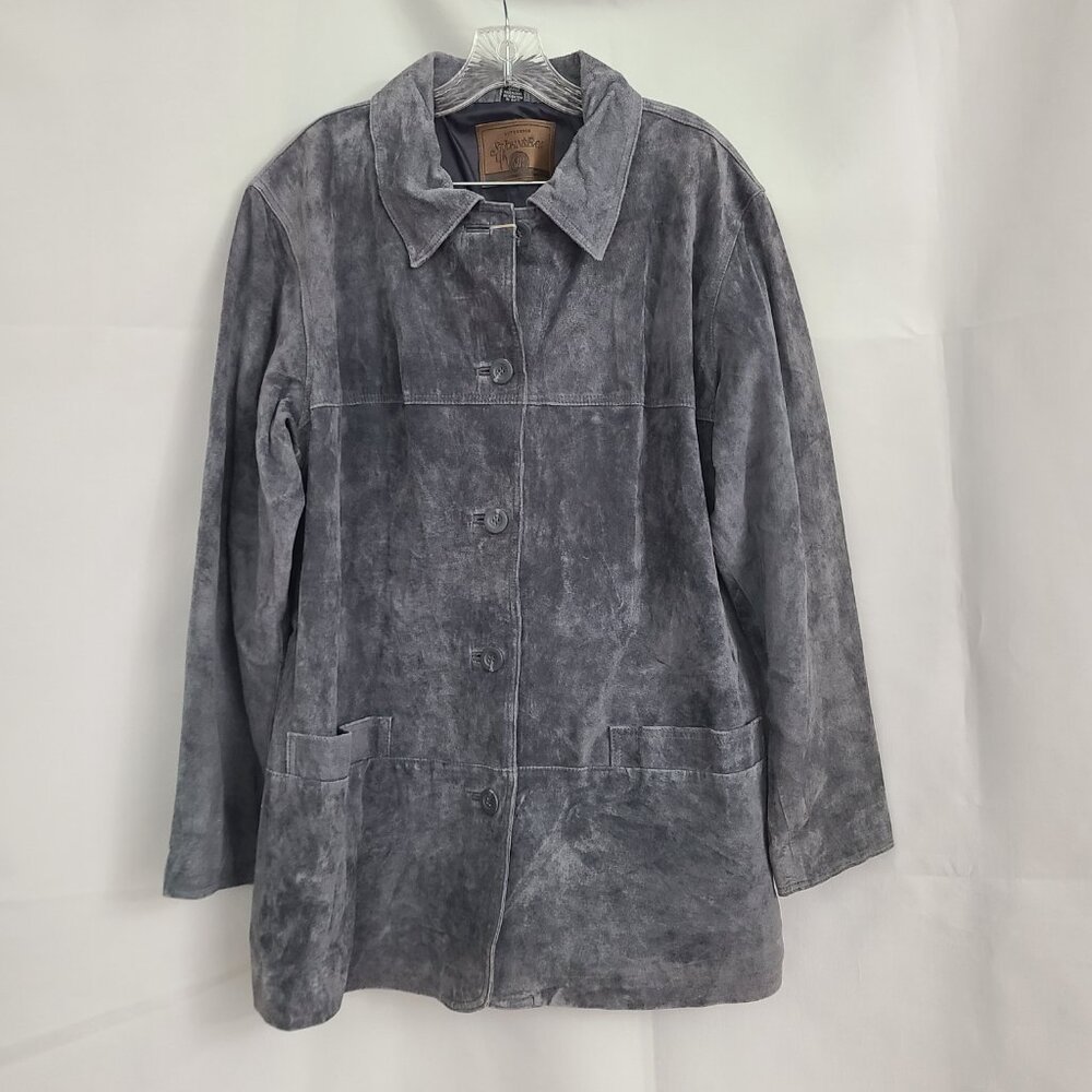 NWT St John's Bay Womens Sz 1X Gray Neutral Washable Suede Leather Jacket